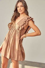 Kat Latte Ruffle Romper Dress