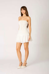 Rora White Eyelet Smocked Mini Dress