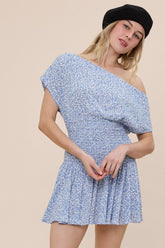 Roya Ditsy Blue Floral Drop Waist Mini