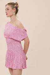 Roya Ditsy Pink Floral Drop Waist Mini