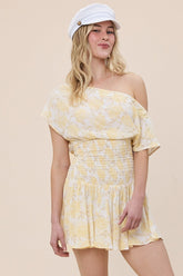 Roya Yellow Floral Drop Waist Mini