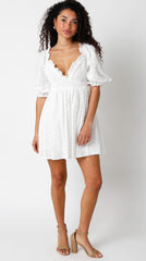 Samantha White Eyelet Puff Sleeve Mini Dress
