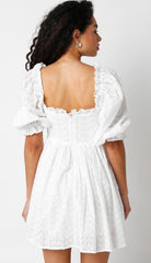 Samantha White Eyelet Puff Sleeve Mini Dress