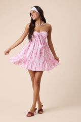 Sammie Power Pink Floral Strapless Mini Dress