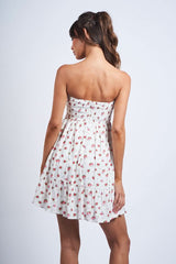 Sammie White and Red Floral Strapless Mini Dress