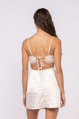Sweet Talker Cream Satin Cutout Mini Dress