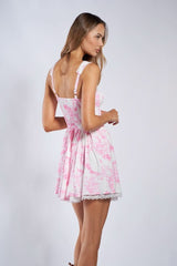 Saylor White and Pink Flower Mini Dress