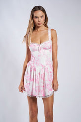 Saylor White and Pink Flower Mini Dress