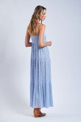 Selene Blue Ditsy Floral Strapless Maxi Dress