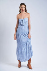 Selene Blue Ditsy Floral Strapless Maxi Dress