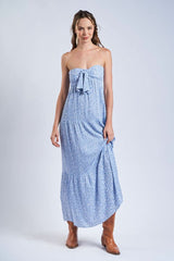 Selene Blue Ditsy Floral Strapless Maxi Dress