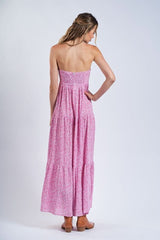 Selene Pink Ditsy Floral Strapless Maxi Dress