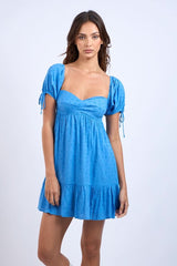 Harleigh Blue Puff Sleeve Babydoll Mini Dress