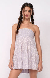 Avery Lavender Floral Print Strapless Mini Dress