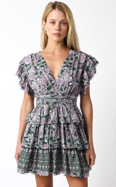 Jodie Green Floral Tiered Ruffle Mini Dress