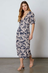 Daisy Blooms Navy Floral Print Wrap Midi Dress