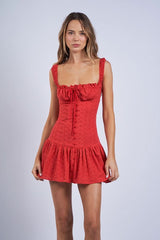 Sienna Red Eyelet Mini Dress