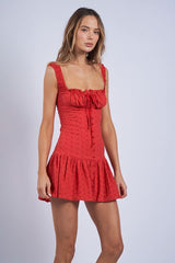 Sienna Red Eyelet Mini Dress