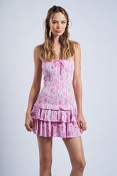 Sloane Pink Floral Drop Waist Tube Mini