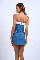 Young Love Blue Colorblock Strapless Mini Dress