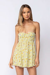 Sadie Olive Floral Strapless Mini Dress