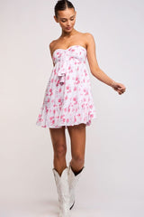 Sammie White and Pink Floral Strapless Mini Dress