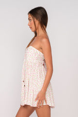 Lena White and Pink Floral Print Strapless Mini Dress