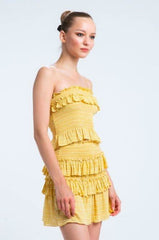 Allie Yellow Boho Print Smocked Two-Piece Dress