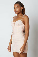 Angie Peach Speck Print Ruched Bodycon Dress