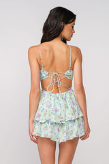 Aristea Mint Floral Cutout Romper Dress