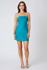Tina Lapis Blue Satin Strapless Mini Dress