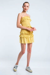 Allie Yellow Boho Print Smocked Two-Piece Dress