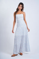 Amalfi White and Blue Ditsy Floral Maxi Dress