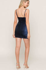 Angie Navy Blue Velvet Bodycon Mini Dress