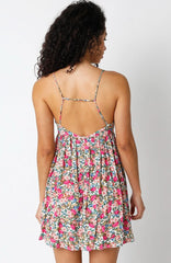 Viviane Pink Floral Babydoll Mini Dress