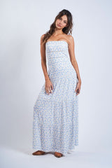 Amalfi White and Blue Ditsy Floral Maxi Dress