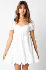Tate White Eyelet Puff Sleeve Mini Dress