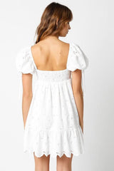 Tate White Eyelet Puff Sleeve Mini Dress