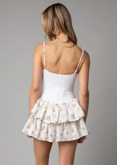 Liliana White and Yellow Floral Eyelet Ruffle Mini Dress