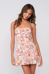 A Pop of Floral Strapless Mini Dress