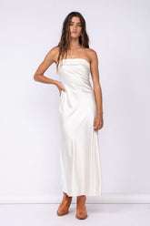 Irene Cream Satin Strapless Maxi Dress