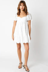 Tate White Eyelet Puff Sleeve Mini Dress