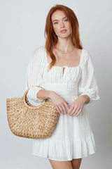 Enchanting White Three-Quarter Sleeve Mini Dress