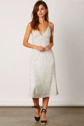After My Heart White Speck Print Midi Dress