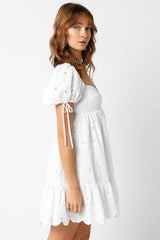 Tate White Eyelet Puff Sleeve Mini Dress
