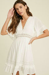 Heart Of Soul Ivory Short Sleeve Mini Dress