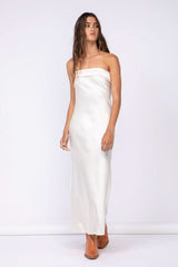 Irene Cream Satin Strapless Maxi Dress