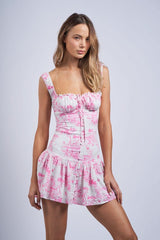 Sienna White and Pink Flower Mini Dress