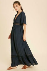 Heart Of Soul Navy Blue Short Sleeve Maxi Dress