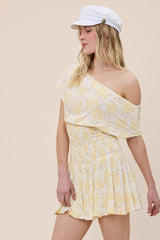 Roya Yellow Floral Drop Waist Mini